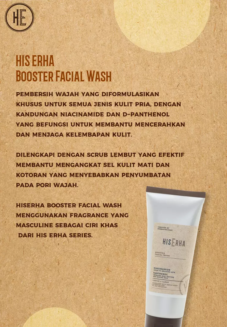 His Erha Booster Facial Wash With Niacinamide & Panthenol 100G - Sabun Muka Pencerah Pria