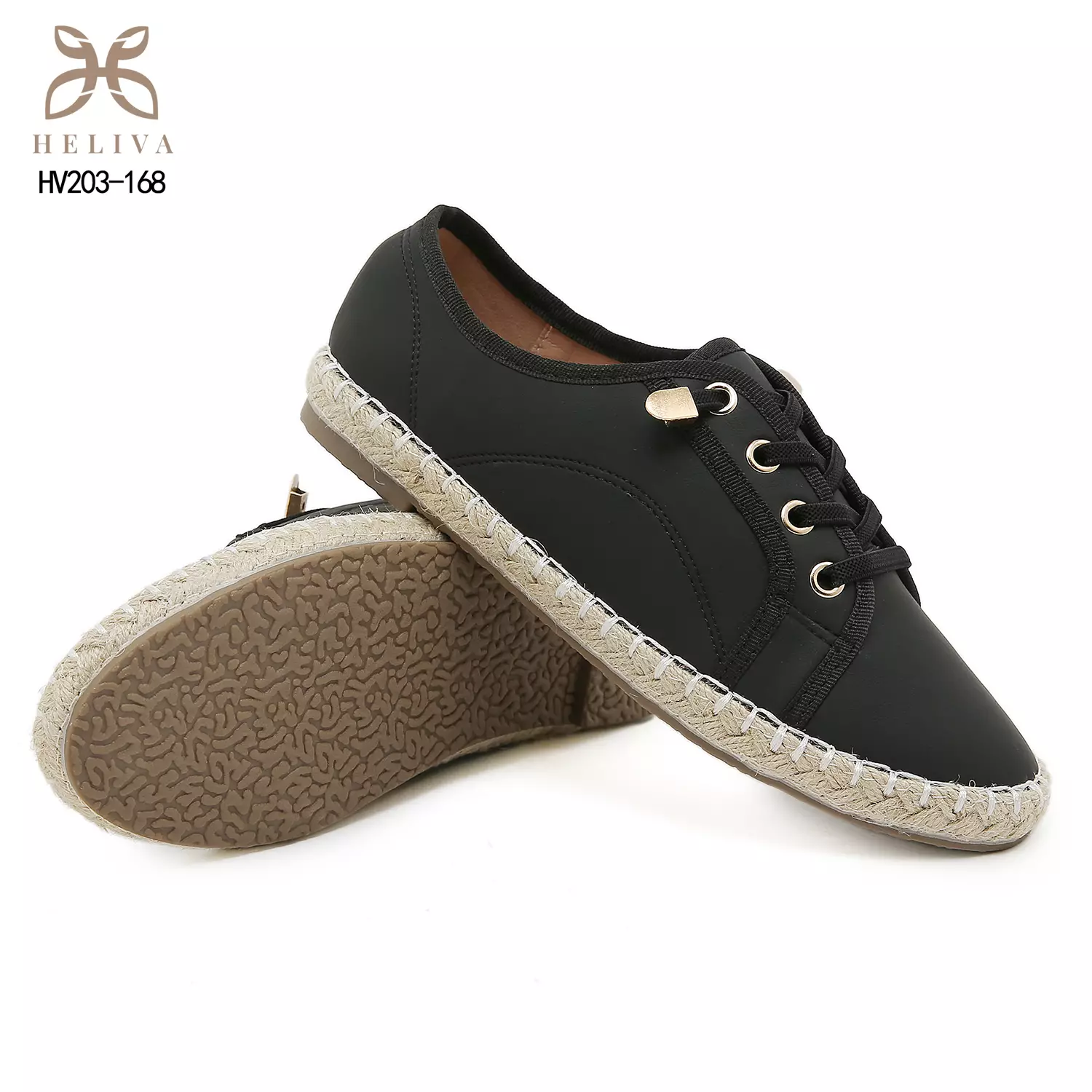 HELIVA MILEN Sneakers Casual Wanita Sol Anyaman Espadrille dan Dekorasi Gold Chain HV203-186