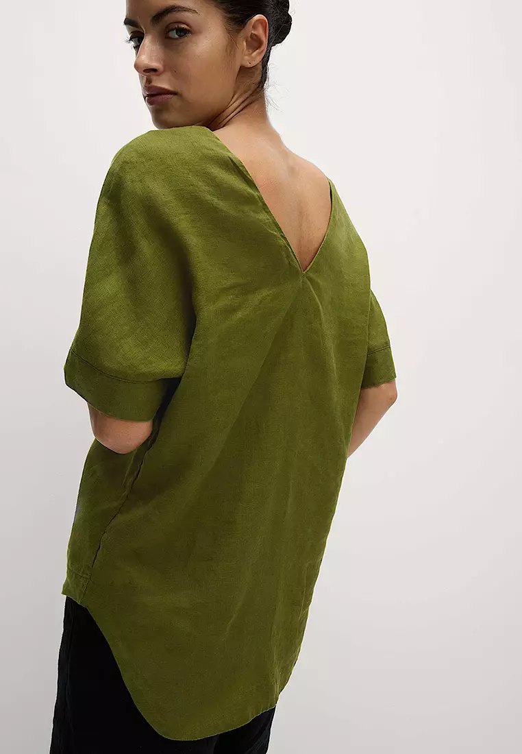 Pure Linen V-Neck Relaxed Popover Blouse