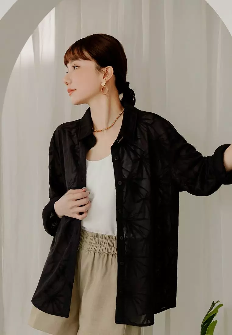 Sheer Jacquard Longline Blouse [AB19948]