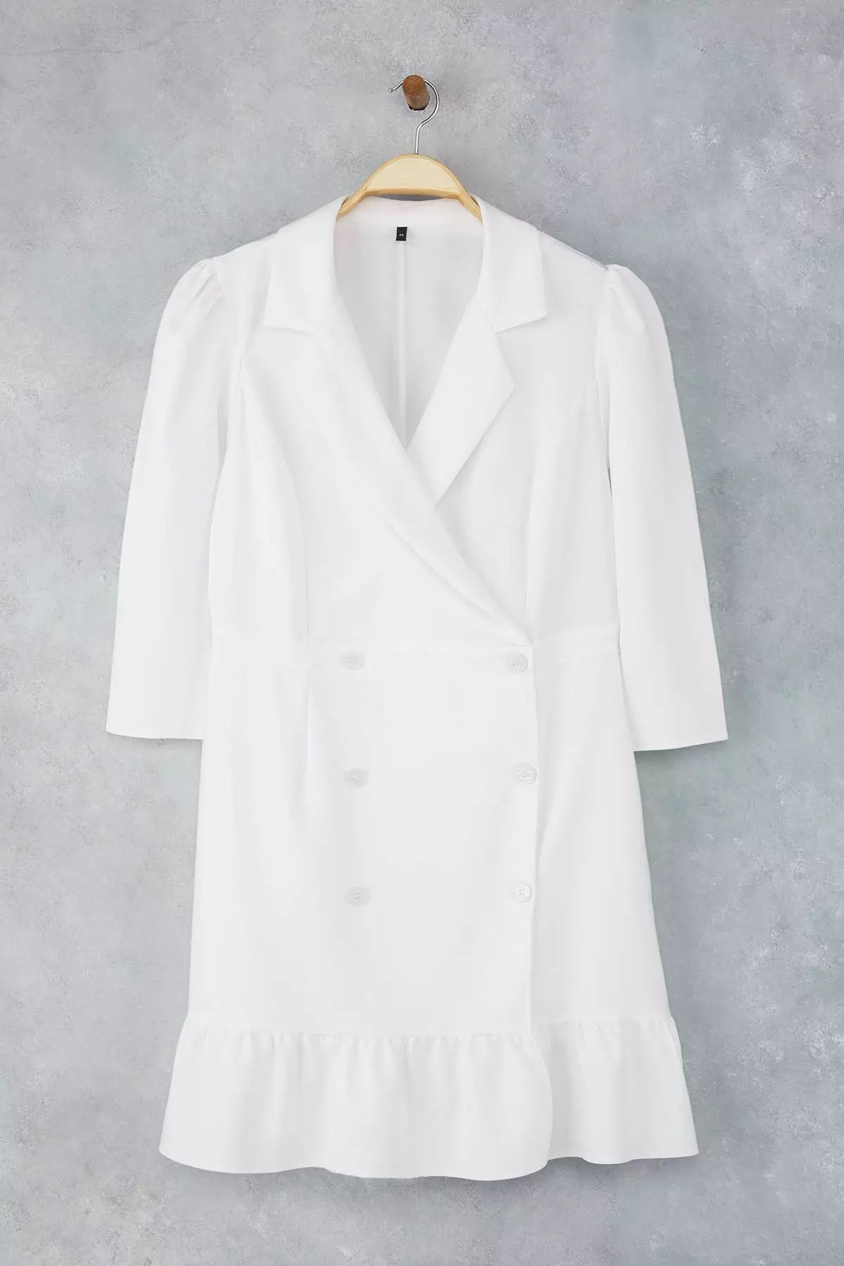 Ecru Plus Size Unlined Three Quarter Sleeve Mini Woven Jacket Dress