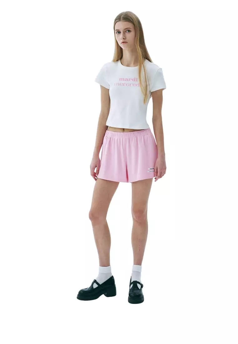Cropped Fitted Tshirt Double Logo - Ivory Pink