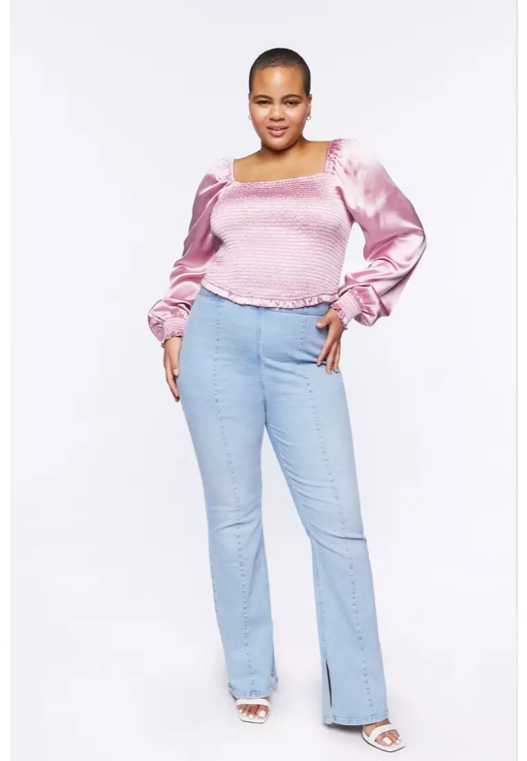 Buy FOREVER 21 Plus Size Satin Smocked Peasant Top 2023 Online