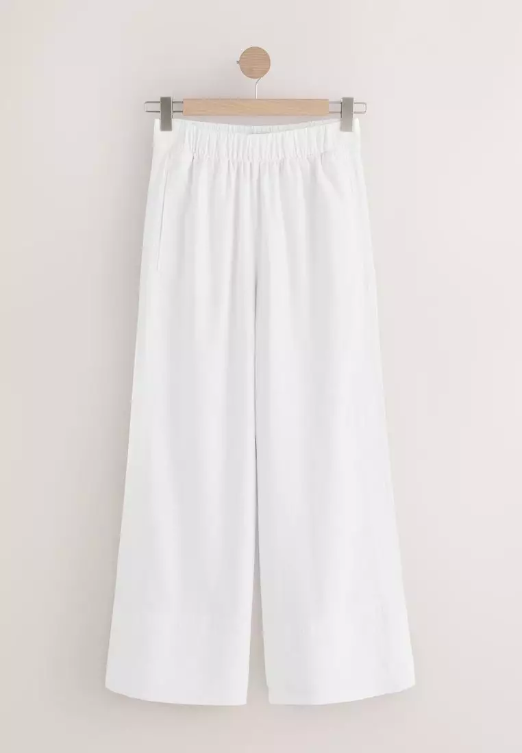 Linen Blend Wide Leg Trousers