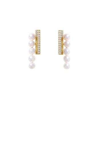 Glamorousky white Elegant Temperament Plated Gold Geometric Freshwater Pearl Stud Earrings with Cubic Zirconia 34ED0AC8CB7A15GS_1