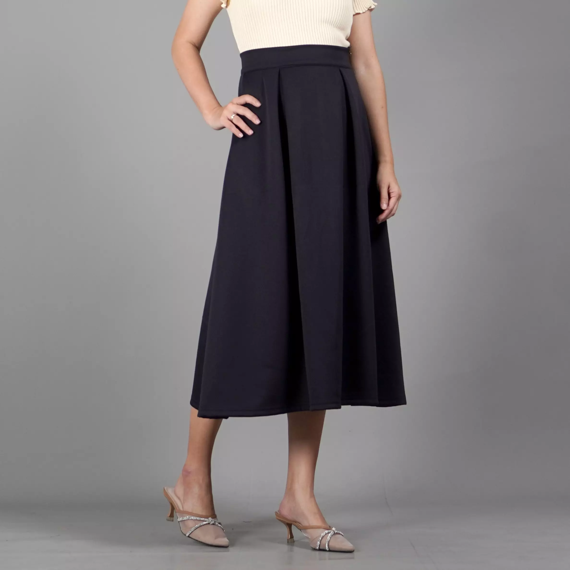  REBECA Rok Hitam Panjang Polos Rok A Line Korean Style Skirt - HITAM