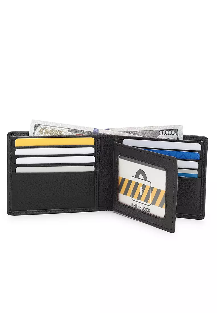 Genuine Leather RFID Short Wallet - Black