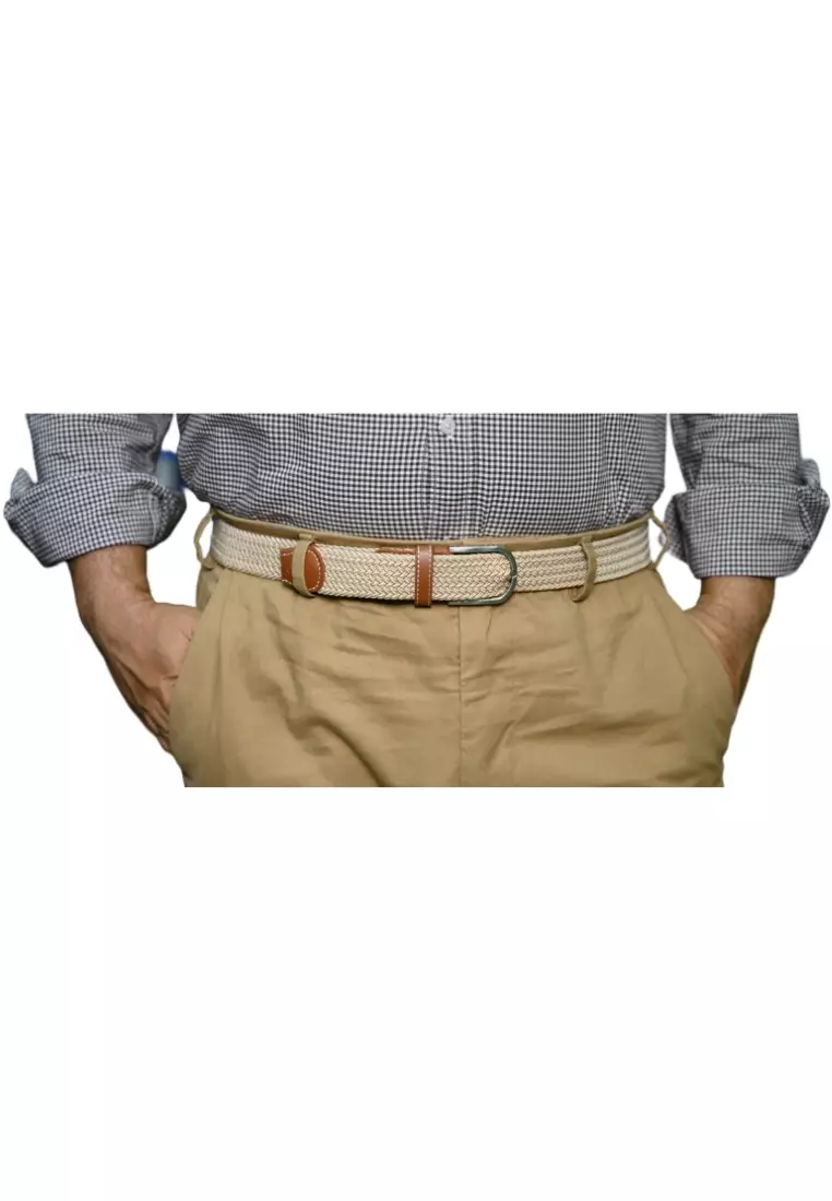 Fabric belt for Men and Women -Elastic belt -Woven stretchable belt plus size -Canvas Belt for men and women in White color -Oxhide White BCN