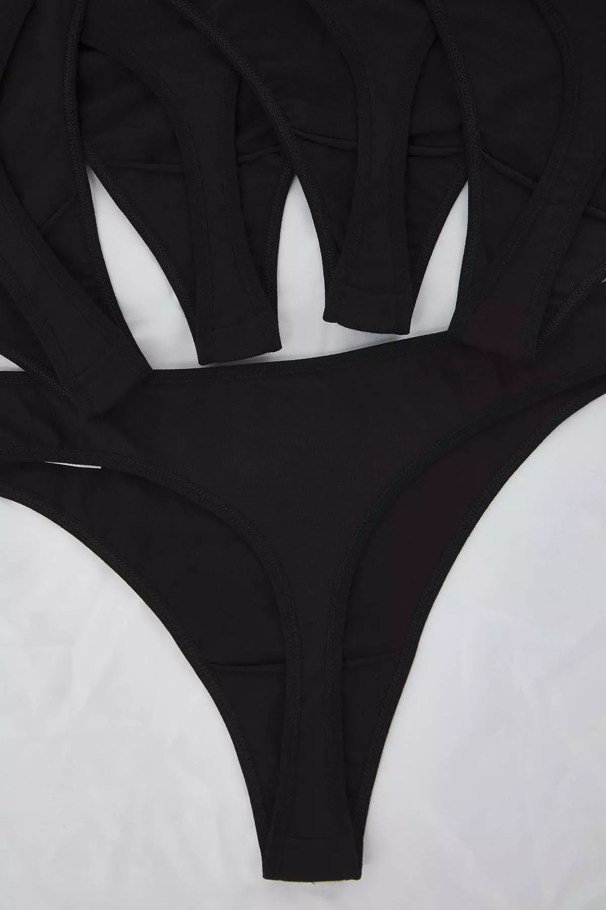 Black 5-Pack Cotton Normal Waist Thong Plus Size Panties