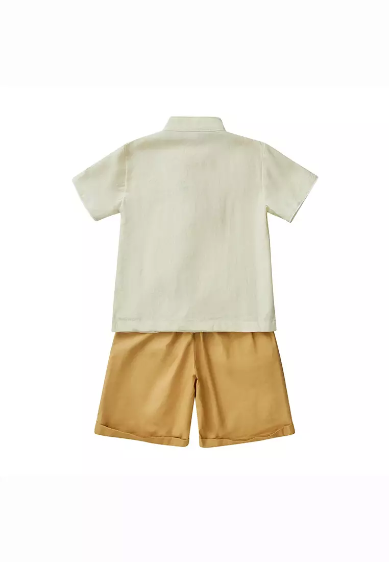 Blossom Harmony Collection Baby Kids Boys Beige Cheongsam Set Little Flower Prints Top n Shorts CNY Chinese New Year Outfit 0819