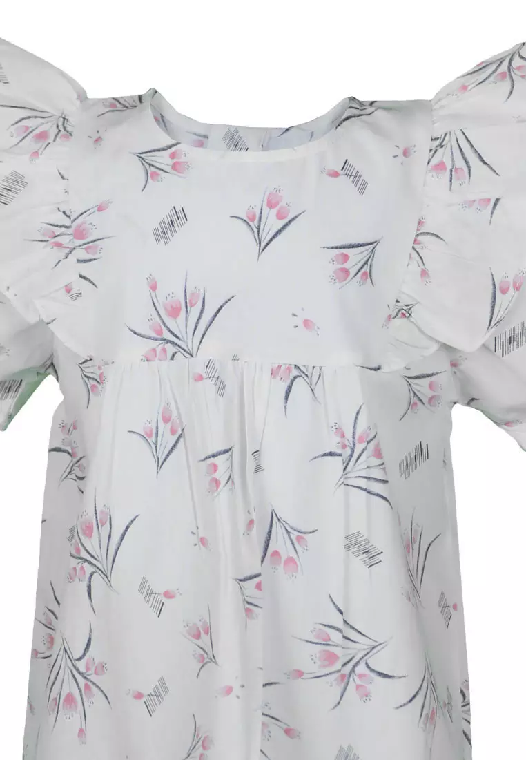 Qna Girl Aqilla Dress Anak Putih Motif Bunga