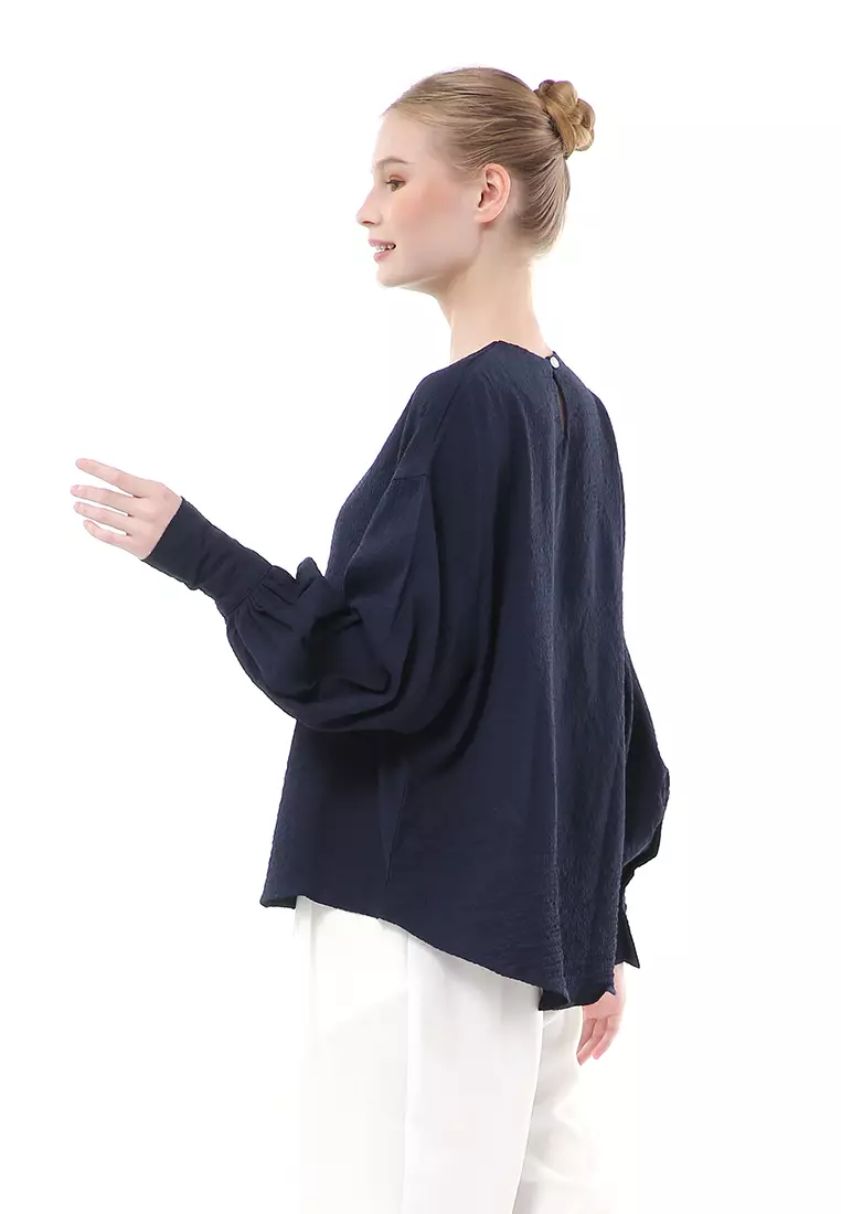 Susan Blouse Lengan Panjang Atasan Wanita Kasual High Quality - Navy