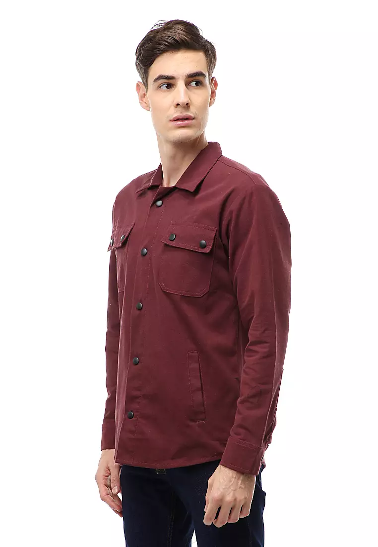 Clover Outerwear Jacket Pria Simple Design Material Canvas Suede ORIGINAL - Maroon
