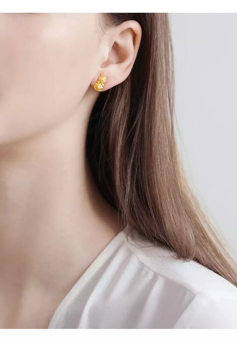 999.9 24K Solid Gold Single Dragon Stud Earrings for Women 94374E