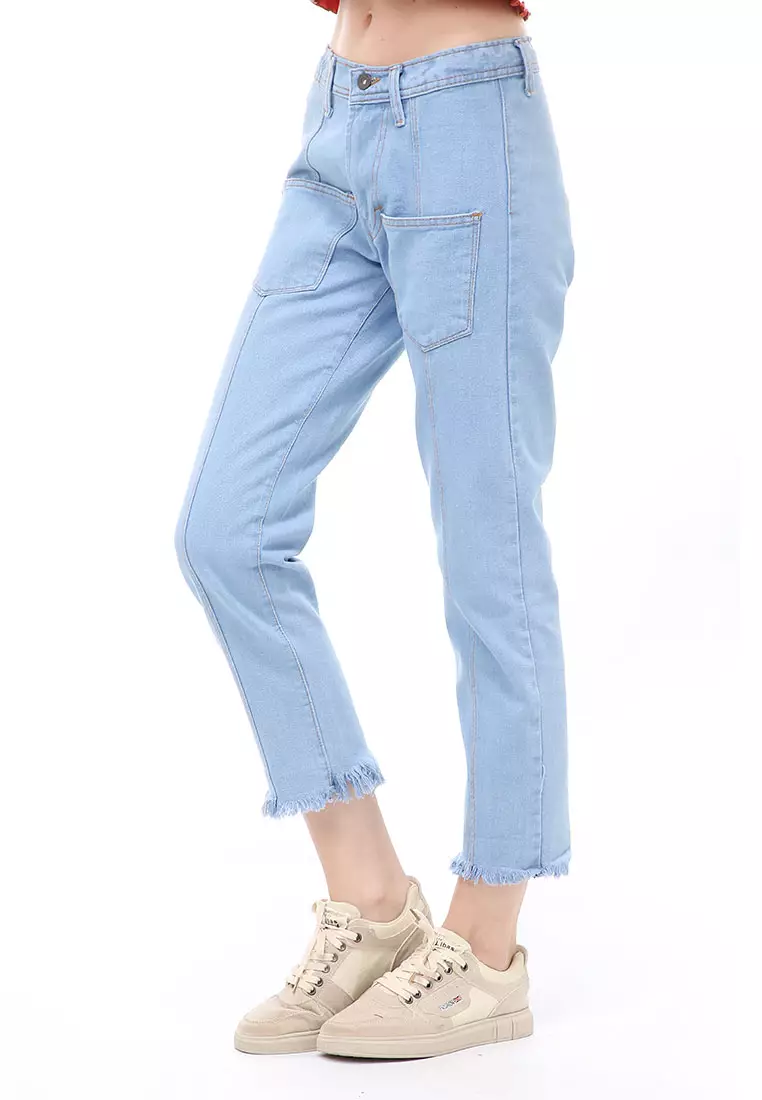 Jourel Celana Panjang Wanita Skinny Jeans Pocket Rawis Stylish Material Denim ORIGINAL - Ice Blue