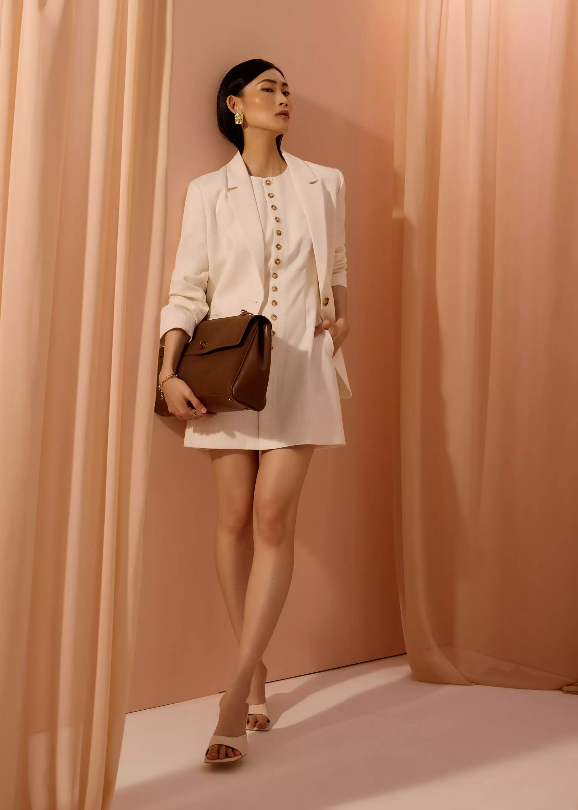 Dress Wanita - Rani Textured Button Down Mini Dress