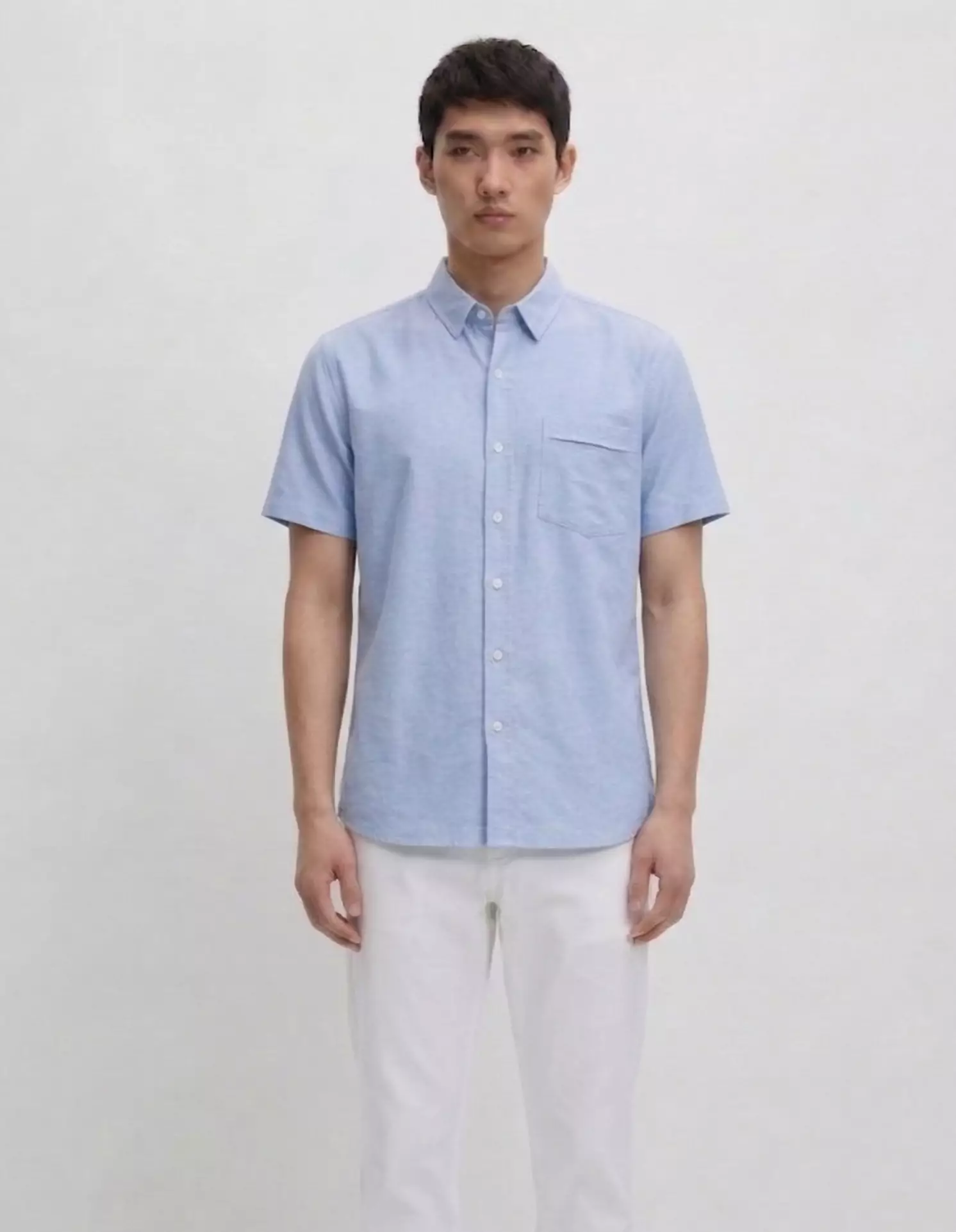 Cotton Linen Basic Shirt MEN'S SHORT- SLEEVE POCKET STANDART FIT SHIRT