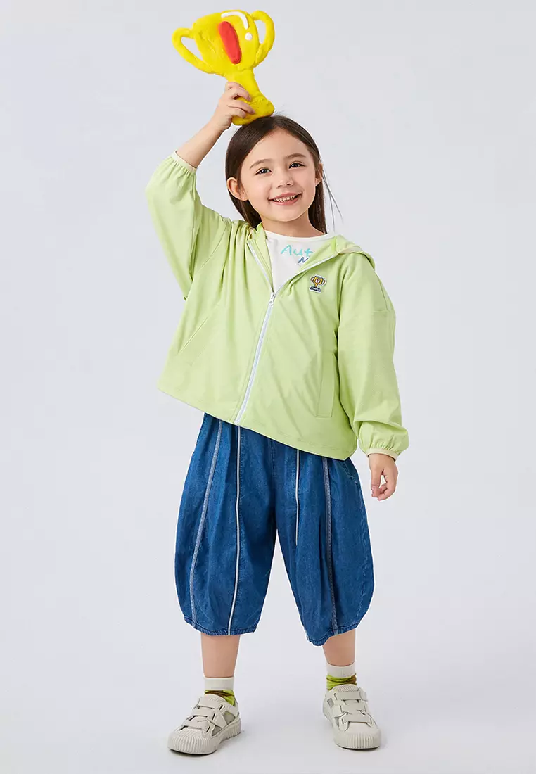 女大童防晒衣外套拼接透气网纱撞色防晒服