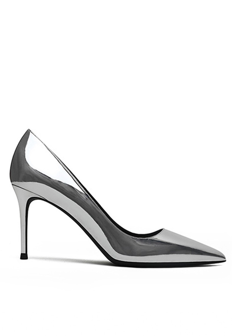 8CM Metallic Faux Leather Pointed High Heel Shoes HZL180