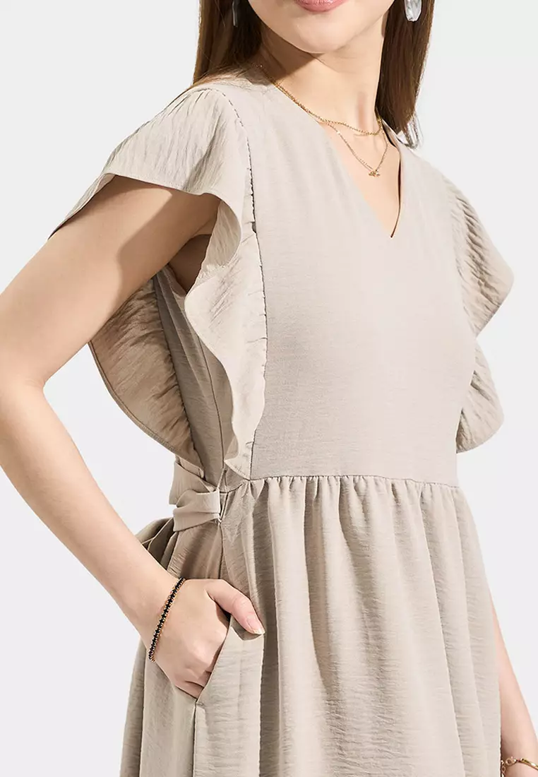 Ruffle Sleeves Midi Dress