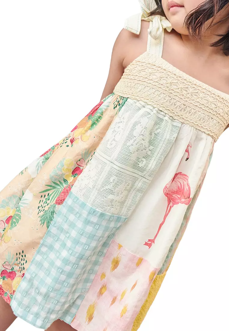Frankie Patchwork Baby Doll Dress With Cotton Tie Straps