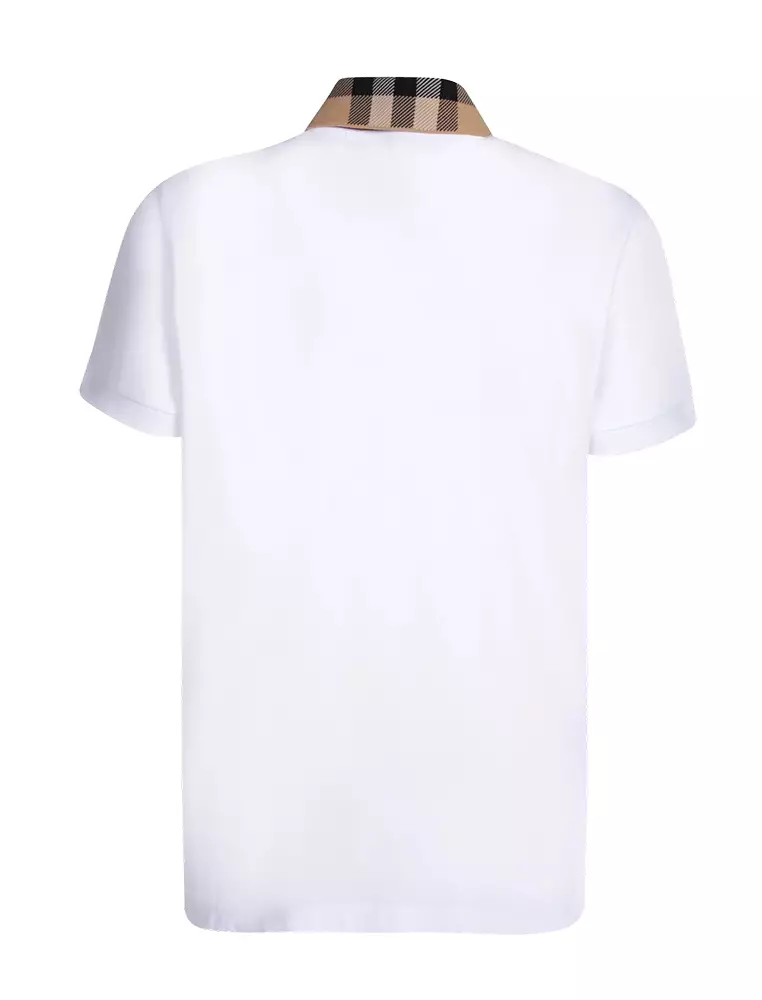 Check Collar Cotton Polo Tee in White