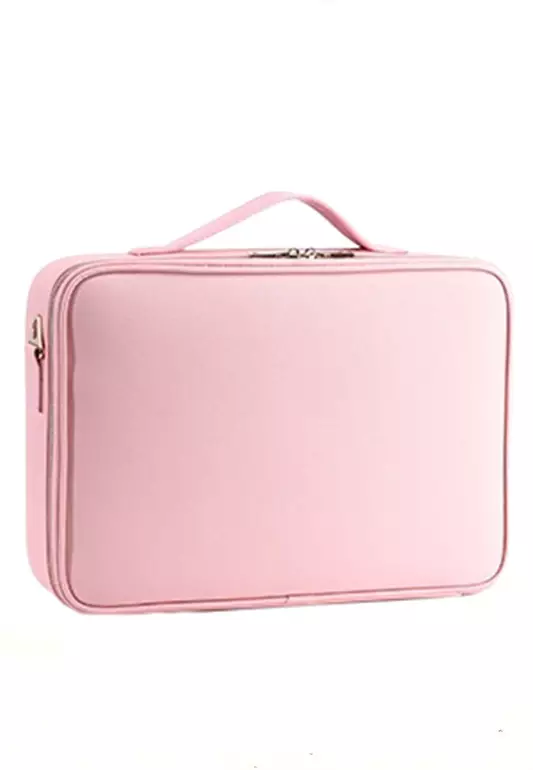 Elmar Tas Organizer Makeup Wanita Kosmetik Portable Travel Two Layer Material Leather ORIGINAL - Pink