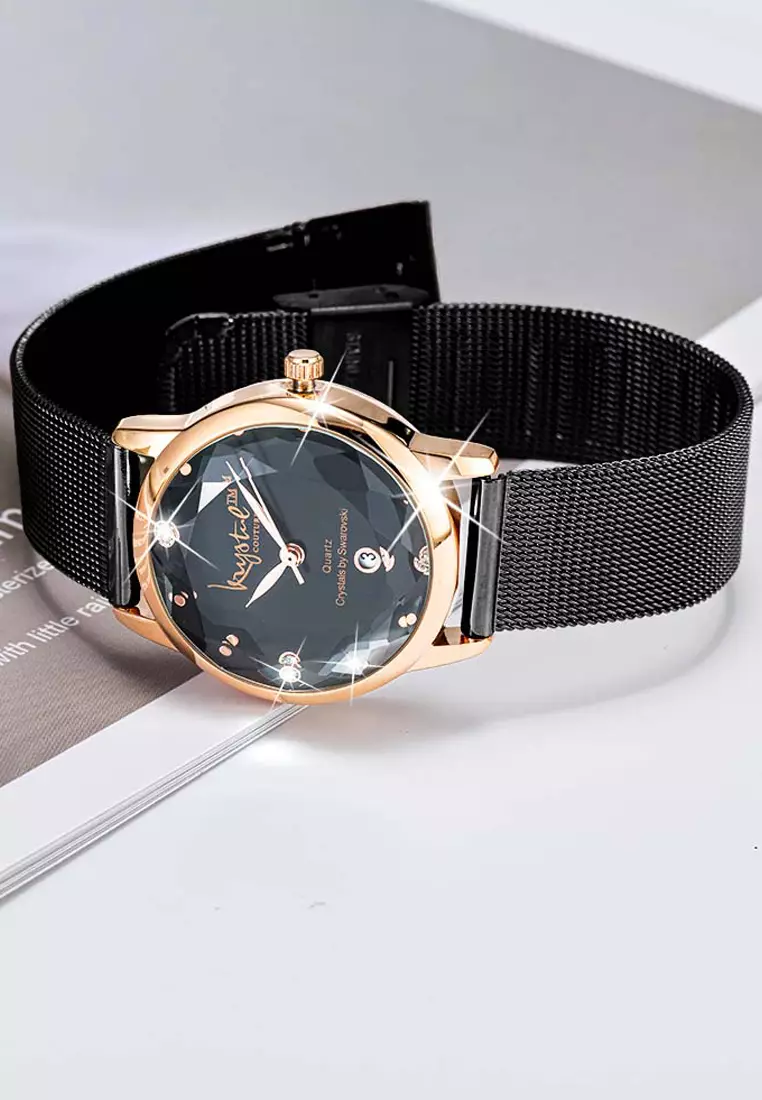 Krystalline Sleek Gold on Black Watch Embellished With SWAROVSKI® Crystals