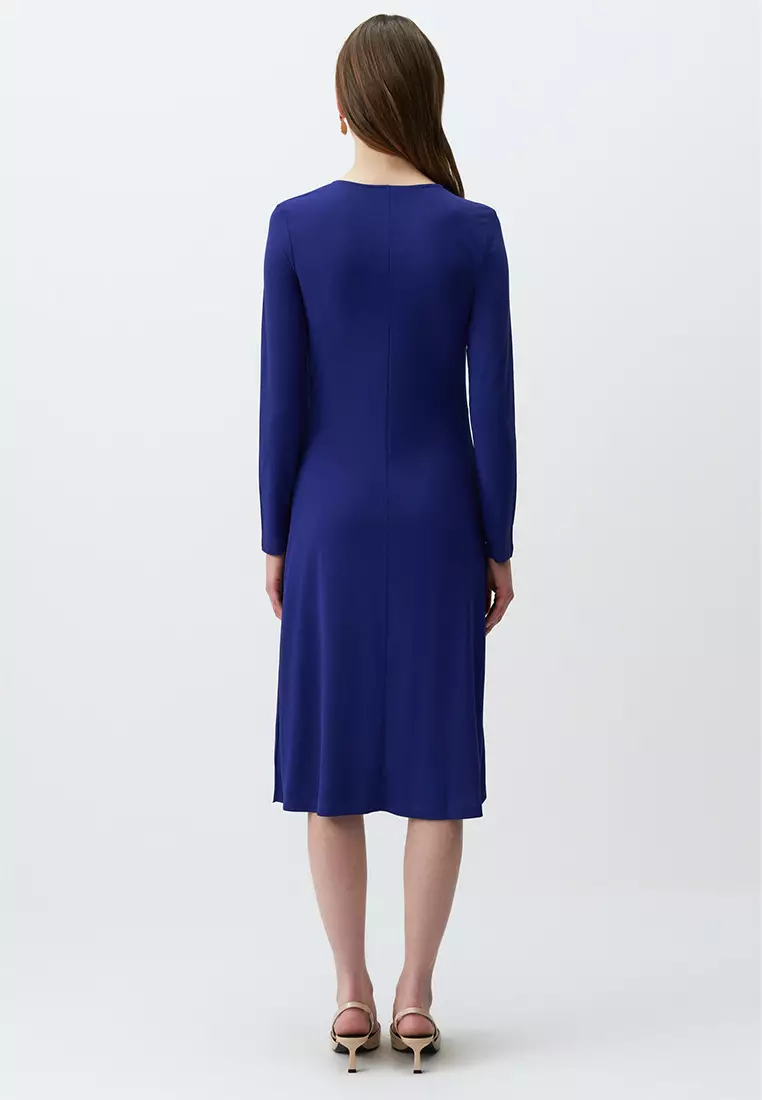 Jimmy Key Cobalt Long Sleeve Elegant Midi Dress with Window Detail