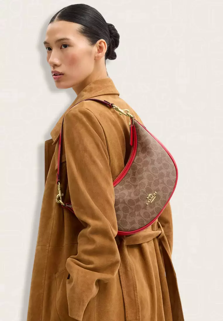 Coach Aria Shoulder Bag In Signature Canvas Tan Carnation