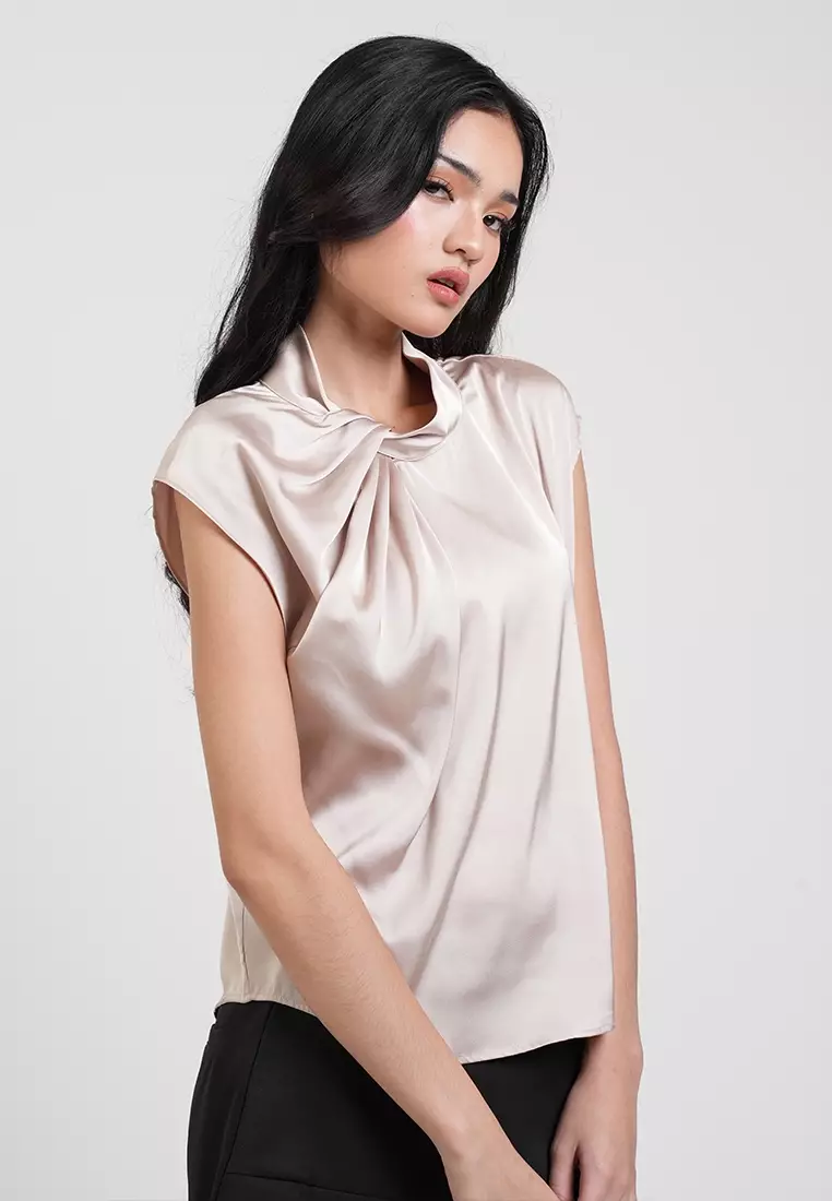 Anastasia Twisted High Neck Satin Top