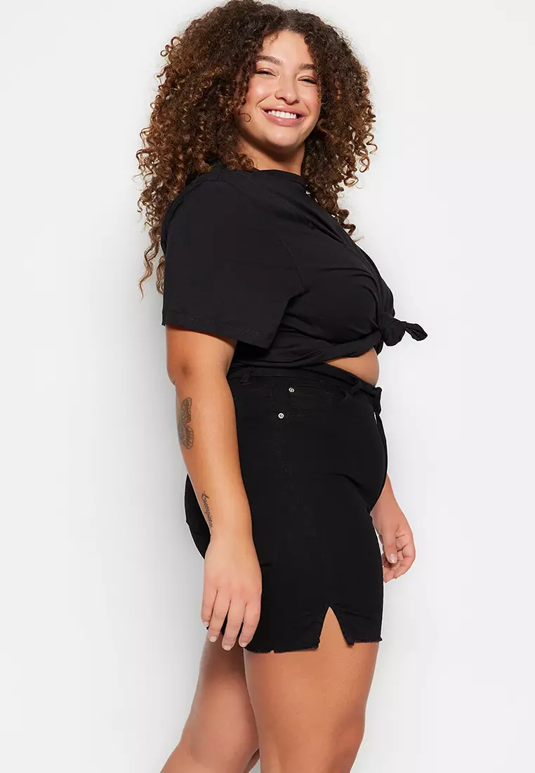 Plus Size High Waist Skinny Denim Shorts