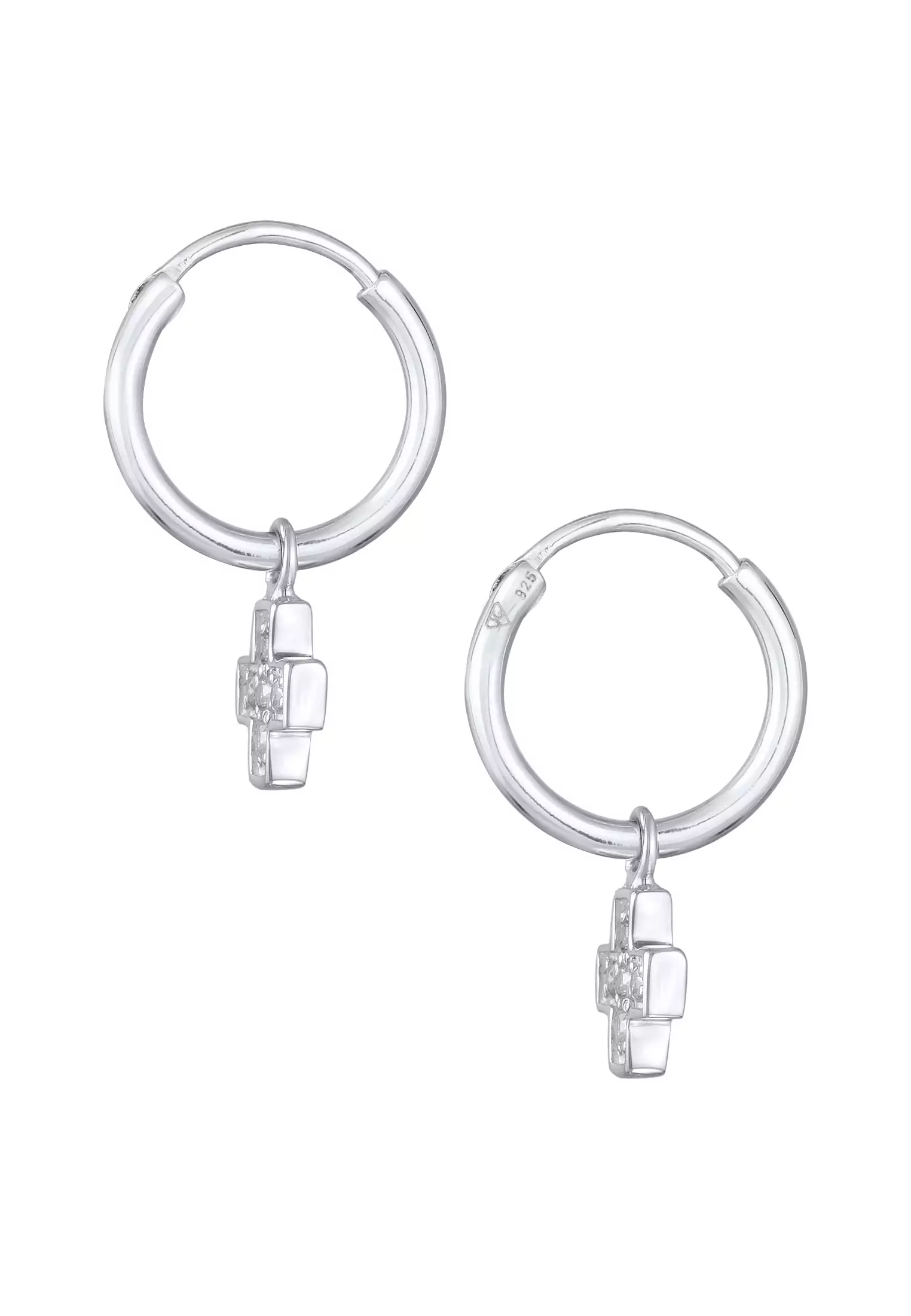 Earrings Creoles Cross Pendant Zirconia