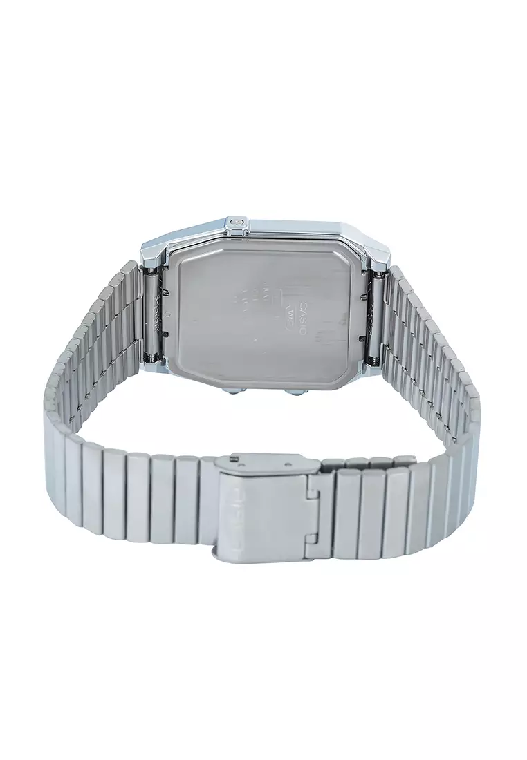 Casio Vintage Analog Digital AQ-800E-7A2 Jam Tangan Unisex - White Dial Silver Stainless Steel