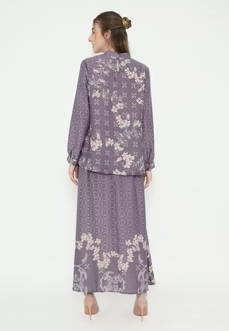 Blouse Floral Ethnic Lavender Long Sleeve Armany Silk By Brilliant Girl Warna Ungu