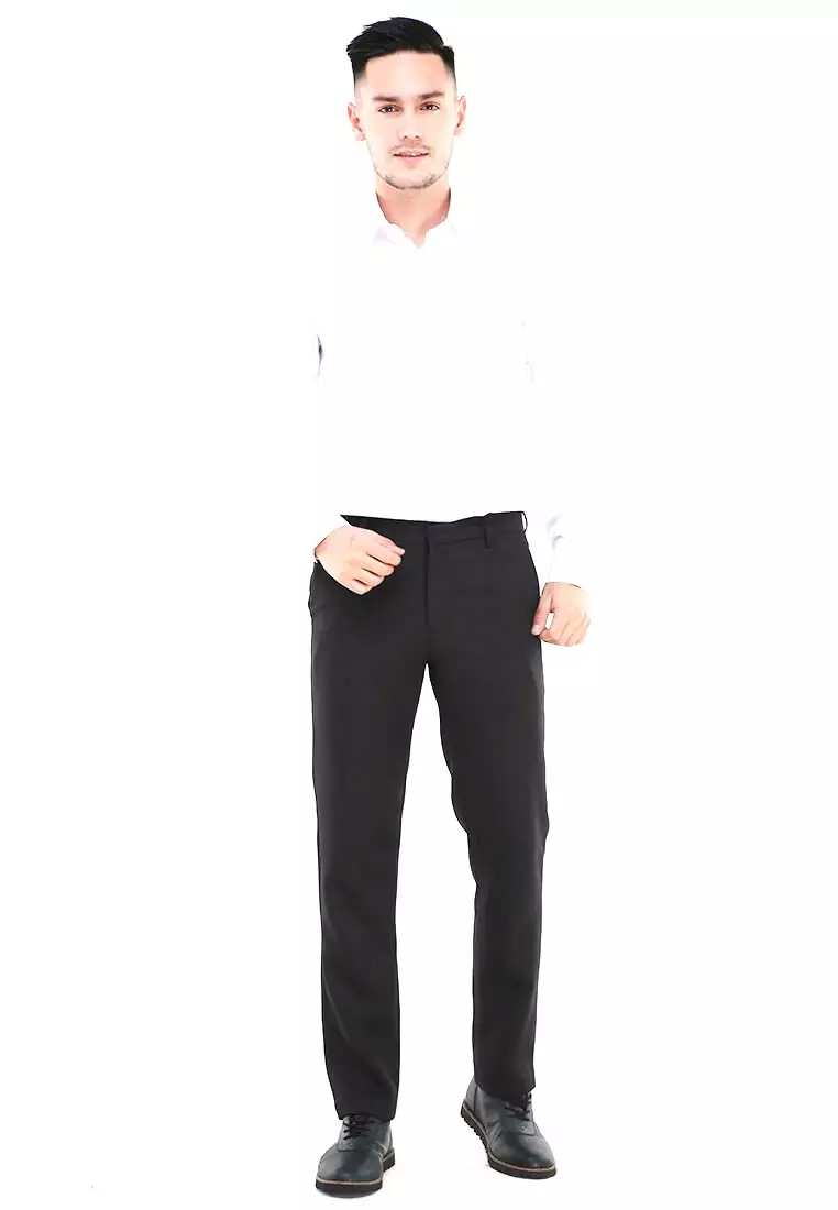 Locko Celana Panjang Pria Polos Slim Fit Formal Long Plain Pants Material Wool ORIGINAL - Black