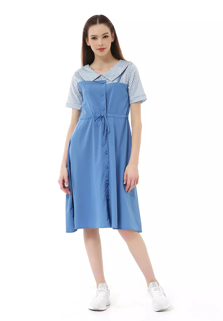 Jual Hamlin Rachel Midi Dress Wanita Lengan Pendek Vintage Design Tali  Pinggang Material Cotton ORIGINAL - Blue Original 2026 | ZALORA Indonesia