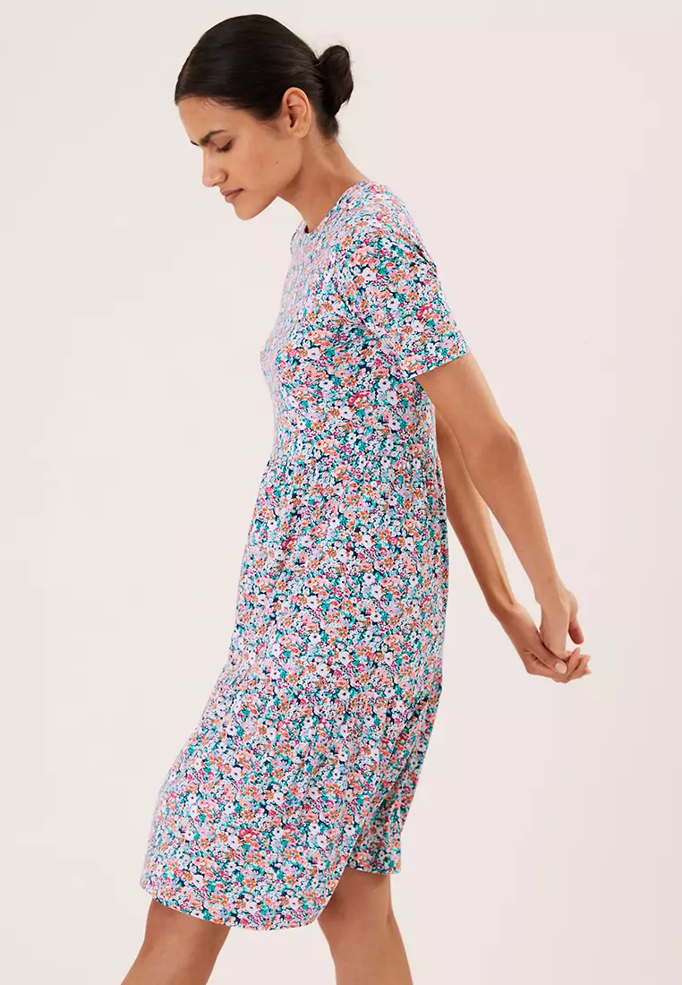 Jersey Printed Knee Length Tiered Dress