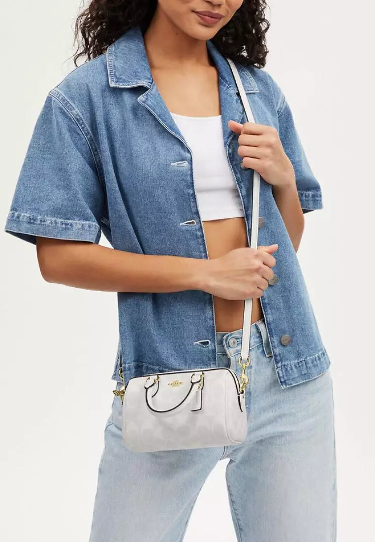 Coach Mini Rowan Crossbody In Signature Canvas Glacier White