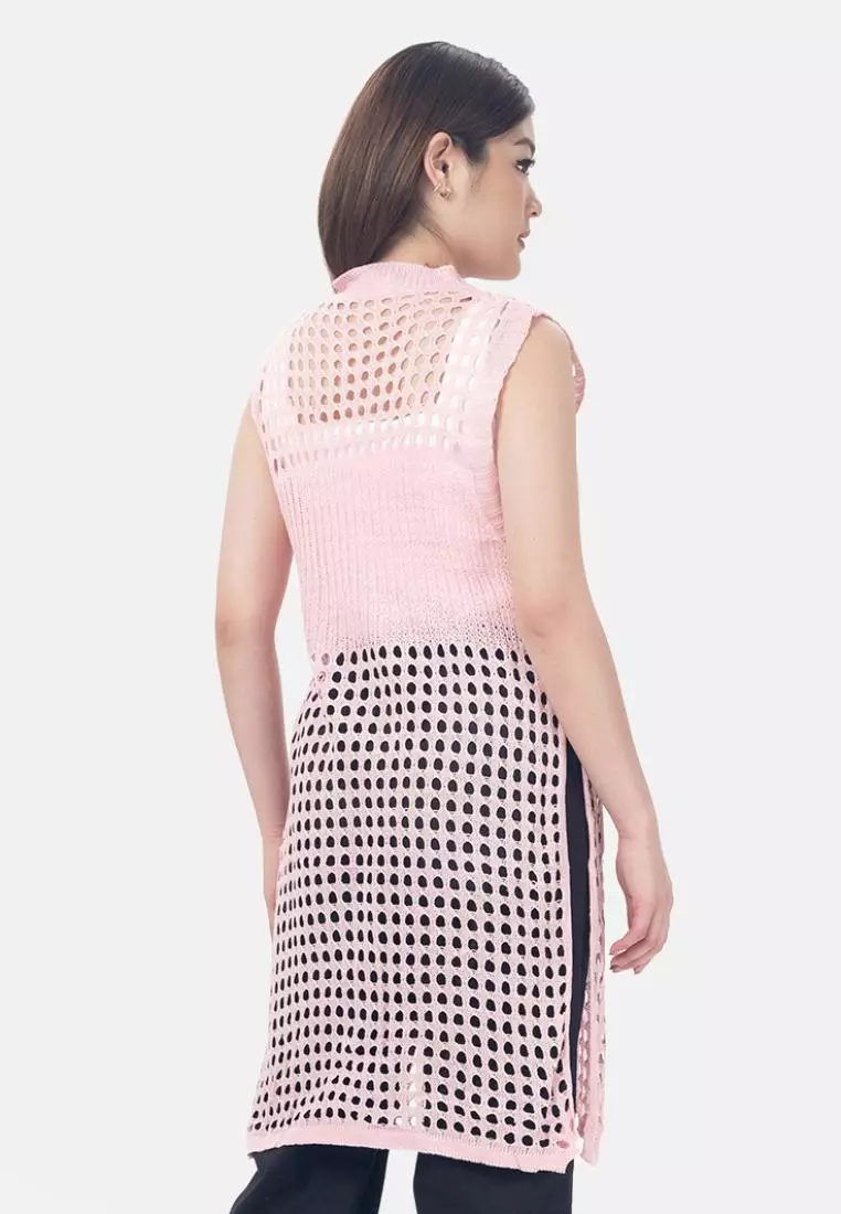 Sherren Long Net Blouse in Pink