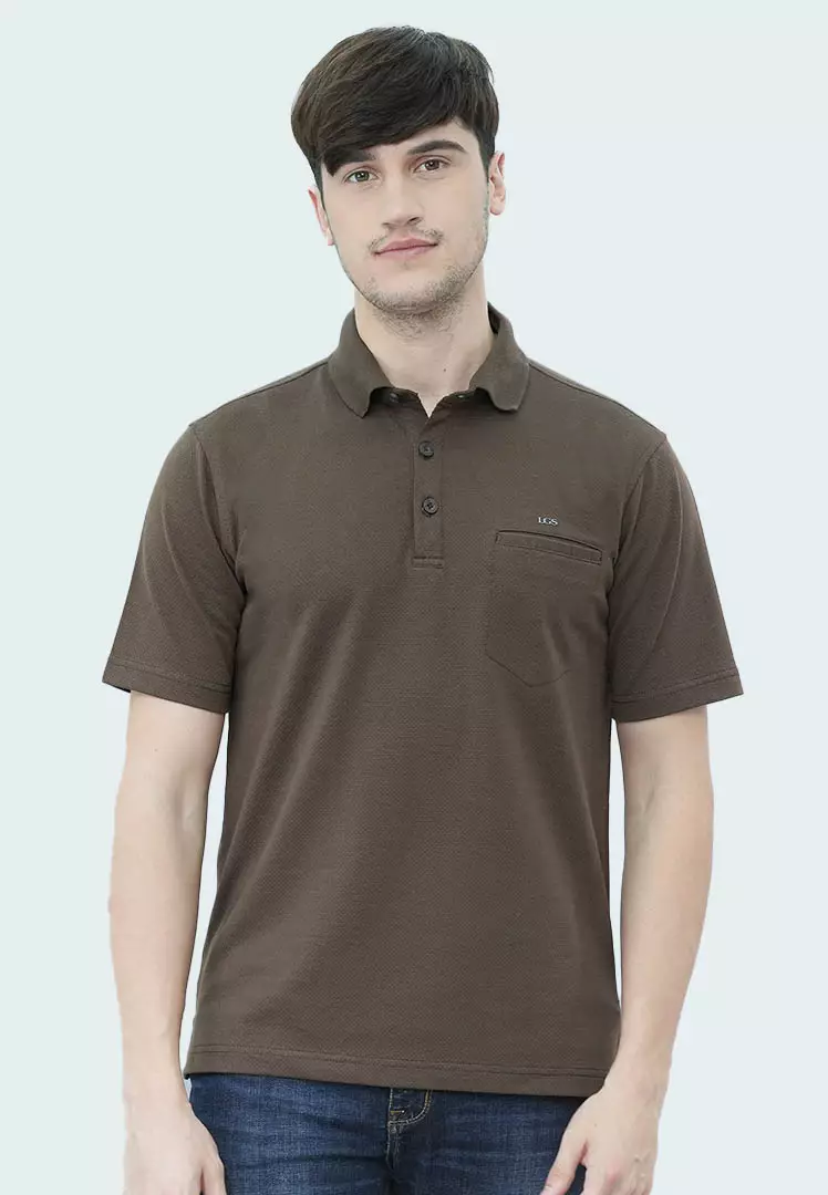 LGS - Kaos Polo Casual Pria - Katun Premium - Shirt Lengan Pendek - Motif Polos Basic - Bertekstur Popcorn - Coklat - CWS.225.J3412.01.C