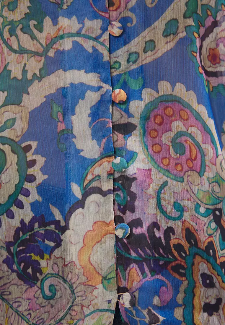 Multicolored Long Sleeve Oversize Patterned Chiffon Shirt Twoss25Go00153