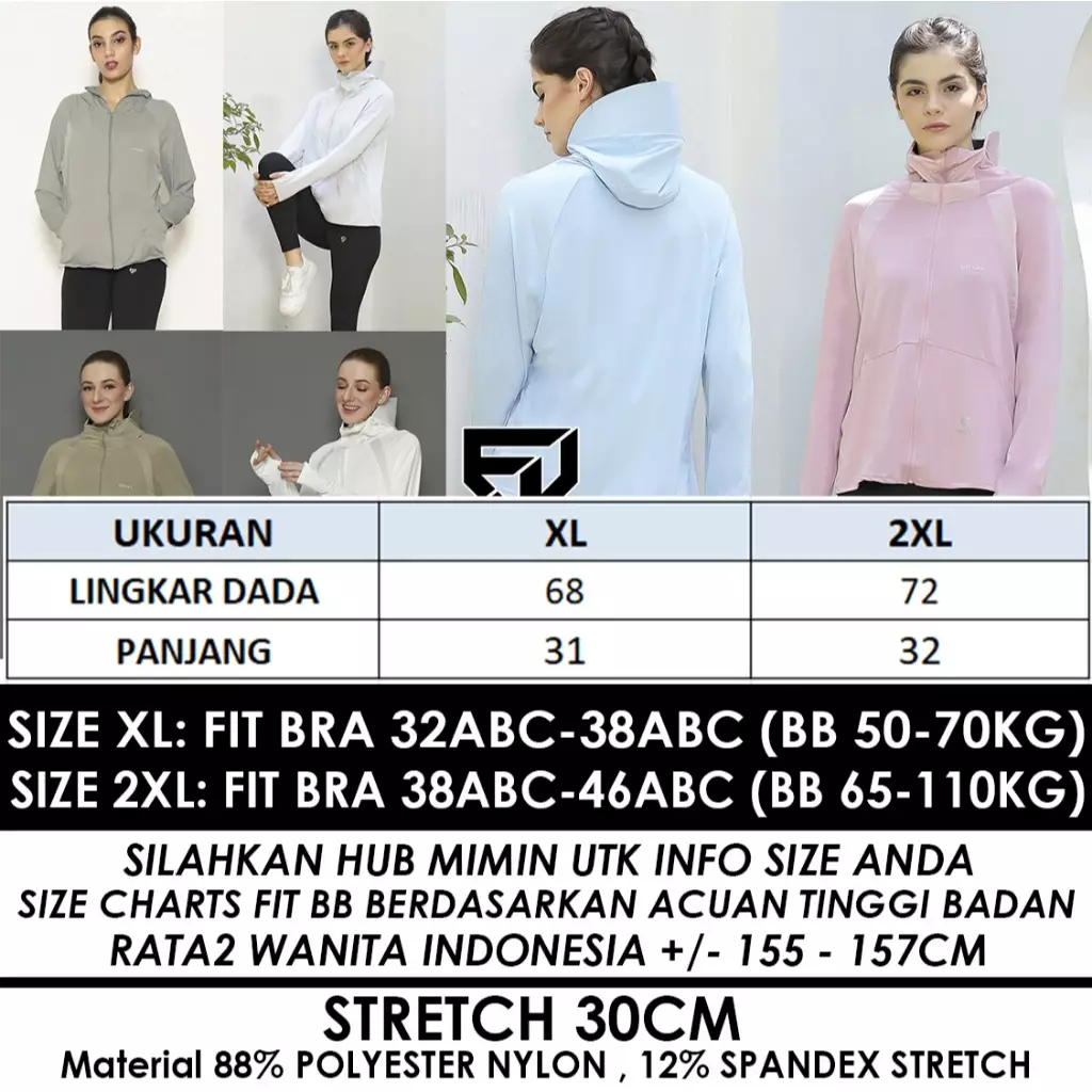 Fitwear - Jaket Olahraga Wanita DRYFIT OVERSIZE ELIZABETH UV FRONT POCKET - WHITE