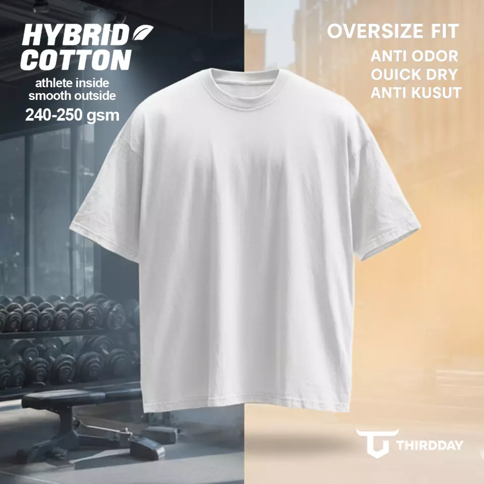 MTX56 Kaos Oversize Gym Tebal 250 gsm Hybrid Cotton Polos Putih Third Day