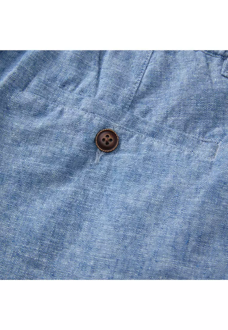 Men's Linen Cotton Elastic Waist Bermuda Shorts 01105227