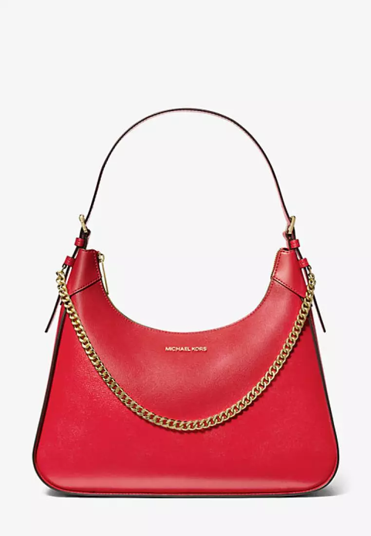 Michael Kors Wilma Large Leather Shoulder Bag Bright Red