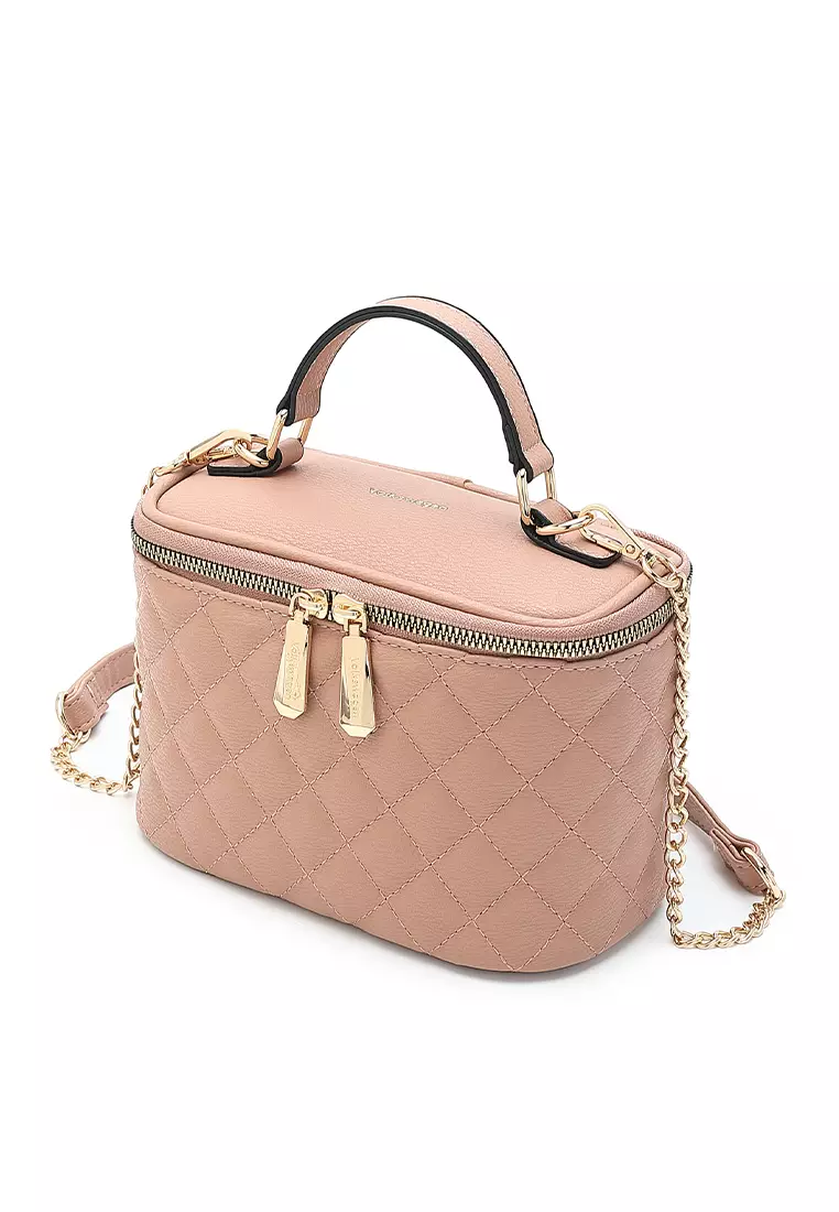 Women's Quilted Top Handle Bag / Sling Bag / Crossbody Bag - Pink