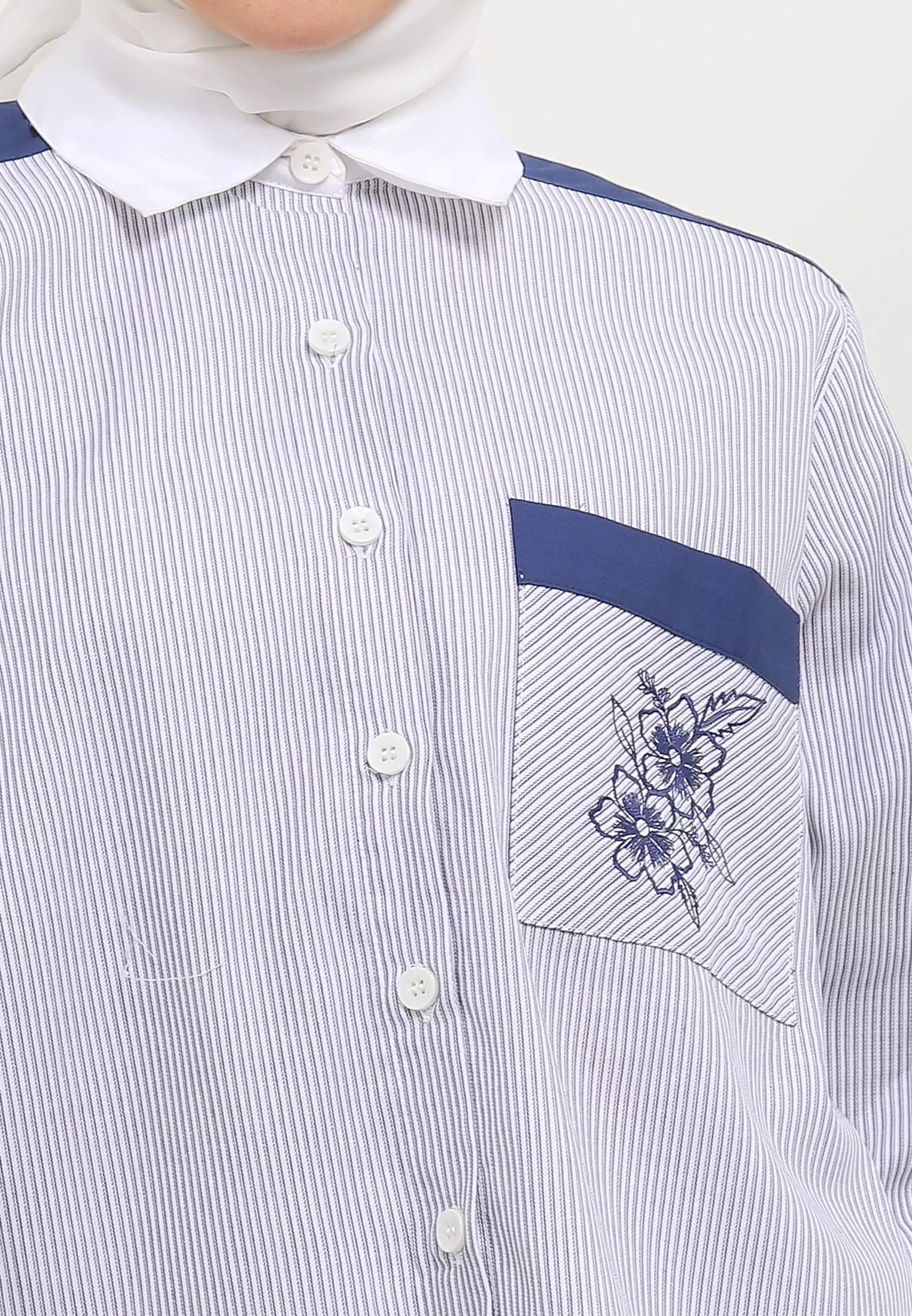 MFMW Harver Atasan kemeja Biru Motif Salur