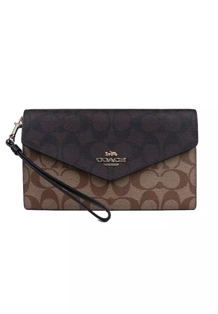 Coach Coach Travel Envelope Wallet C7615 Blocked Signature Canvas In