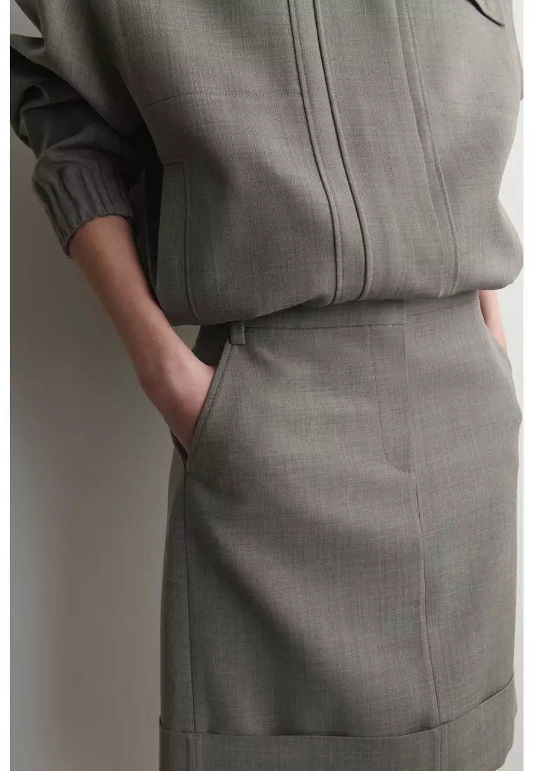 TURN-UP WOOL-BLEND PENCIL SKIRT